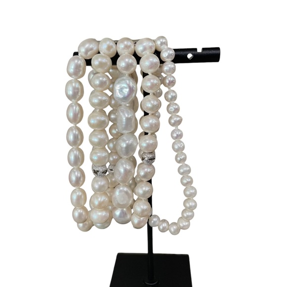 JTV White Cultured Freshwater Pearl Rhodium Silver Strand